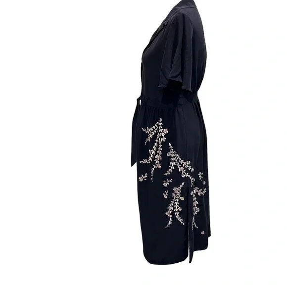 Cinq a Sept Silk Button Blue Dress Embroidered Floral Rose Pink Pockets Small 4 - Picture 10 of 16